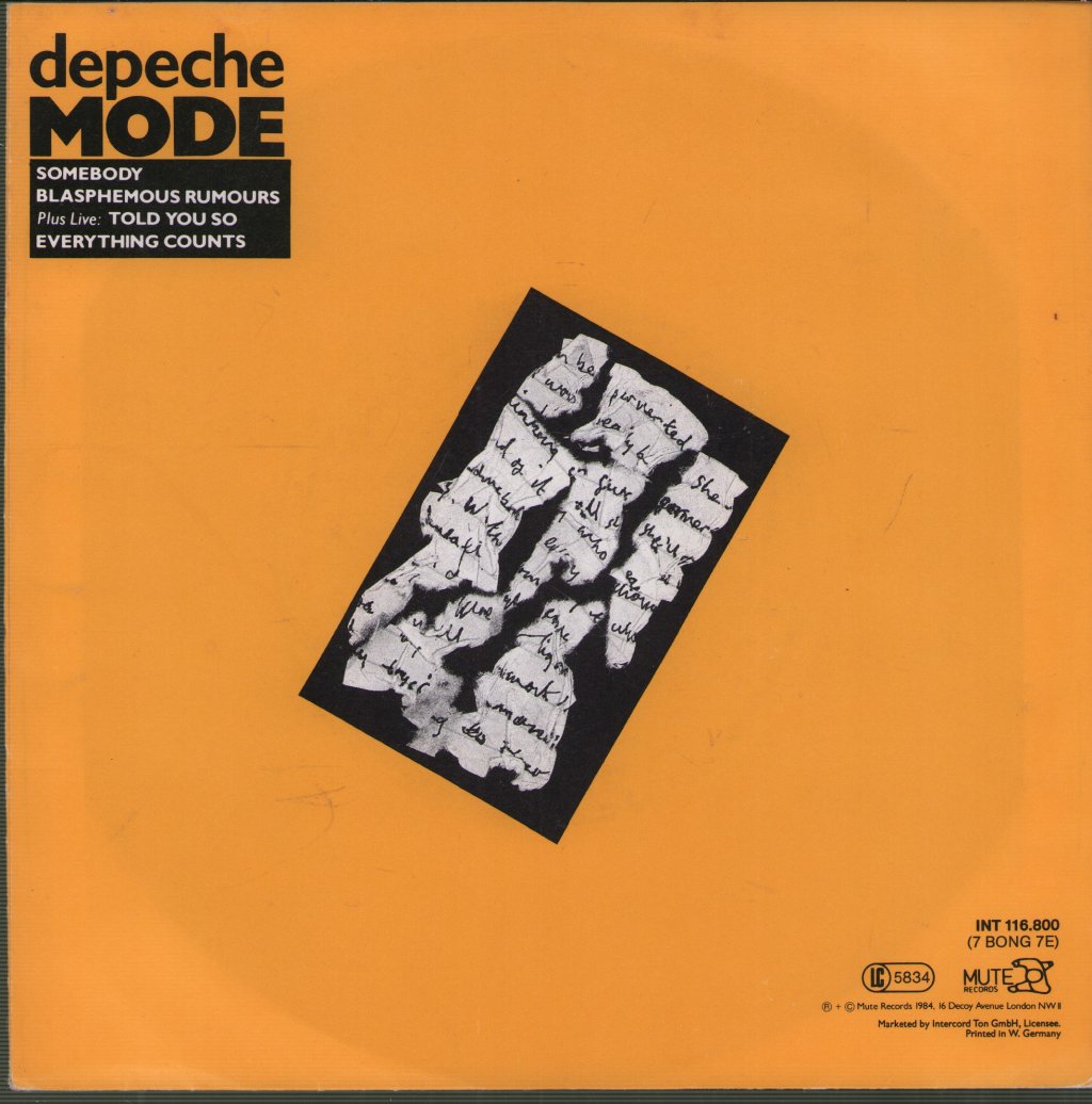 Depeche Mode - Blasphemous Rumours / Somebody - 7 Inch