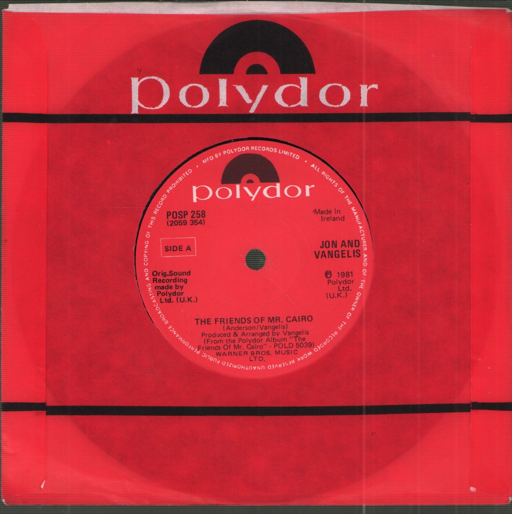 Jon And Vangelis - Friends Of Mr Cairo - 7 Inch