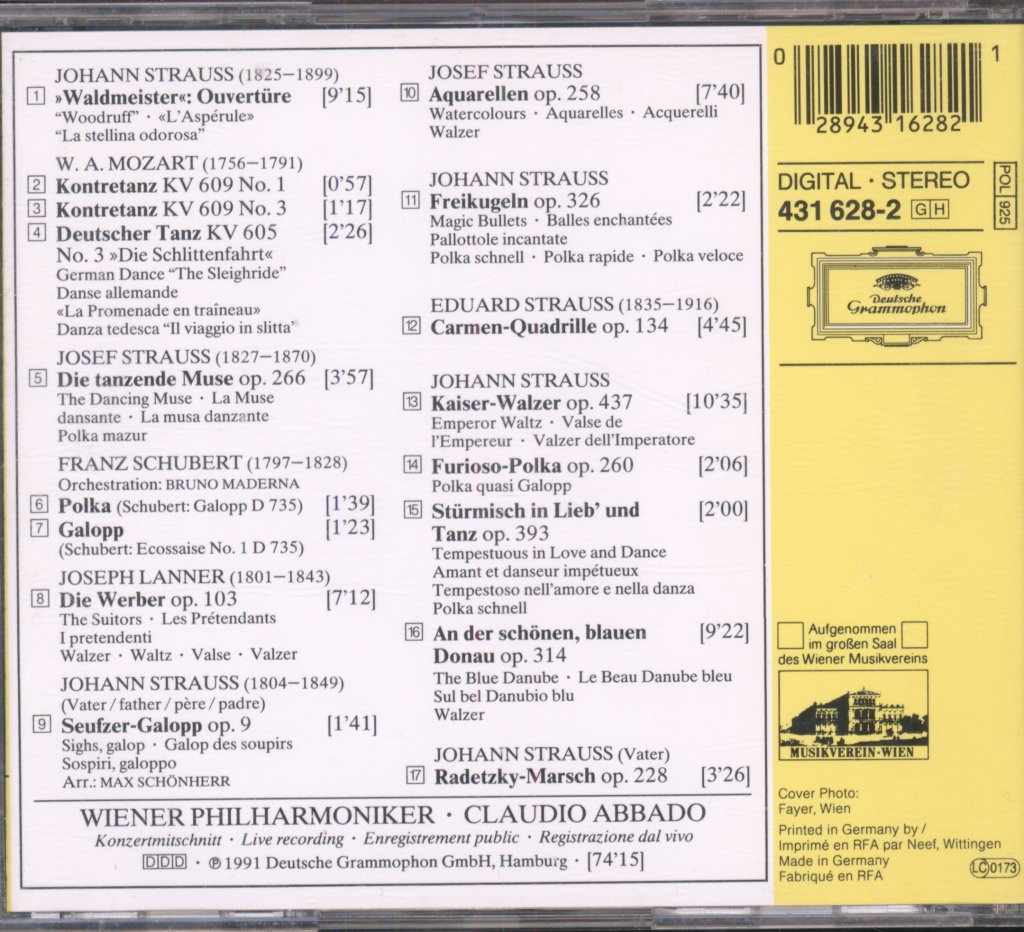 Wiener Philharmoniker, Claudio Abbado - Neujahrskonzert In Wien 1991 - New Year's Concert In Vienna - Cd
