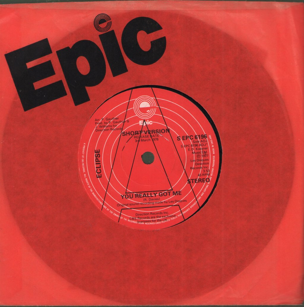 Eclipse (Pop Rock Group) - You Really Got Me - 7 Inch