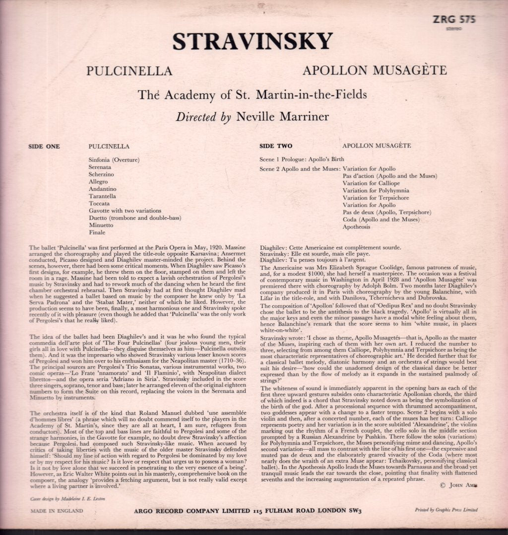 Academy Of St. Martin-in-the-Fields - stravinsky Pulcinella Apollon Musagète - Lp