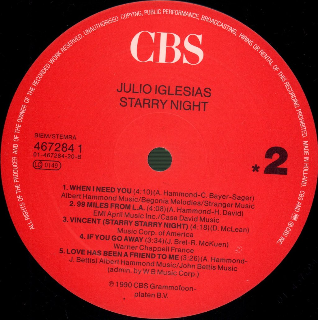 Julio Iglesias - Starry Night - Lp