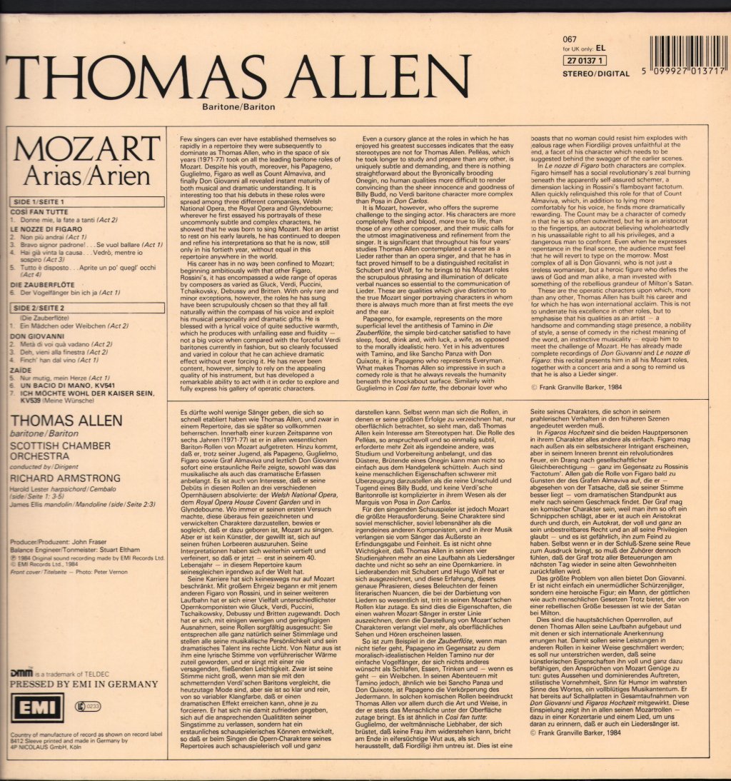 Thomas Allen / Richard Armstrong / Scottish Chamber Orchestra - Mozart Arias - Lp