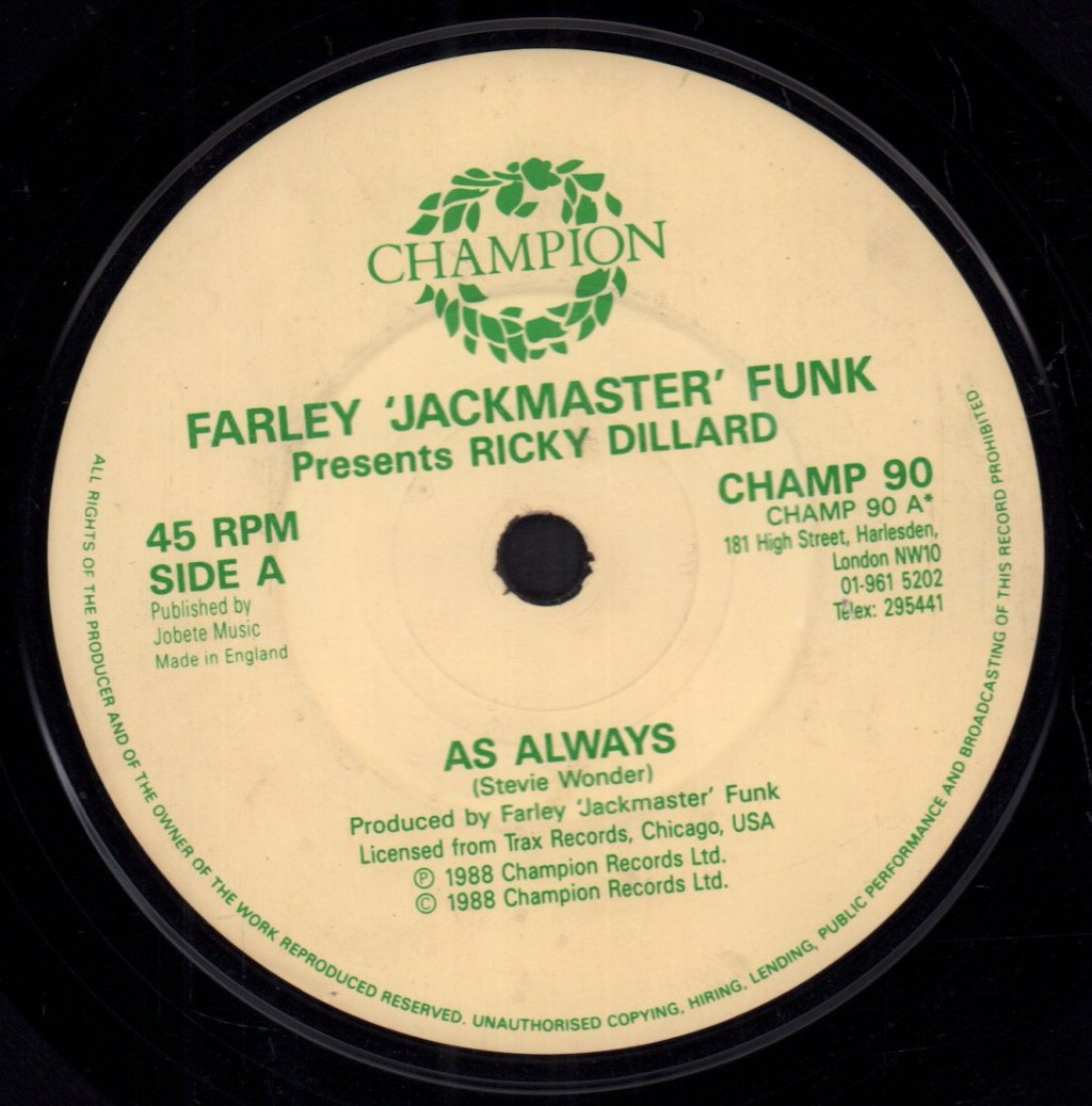 Farley Jackmaster Funk Presents Ricky Dillard - As Always - 7 Inch