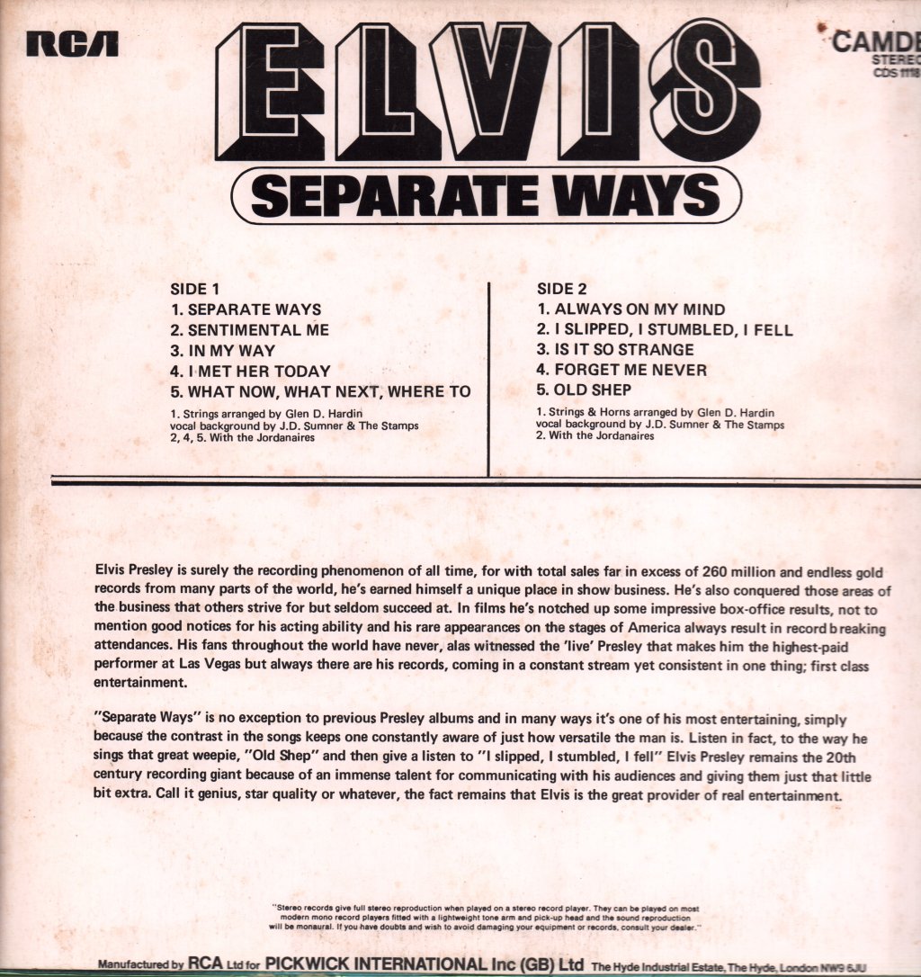 Elvis Presley - Separate Ways - Lp