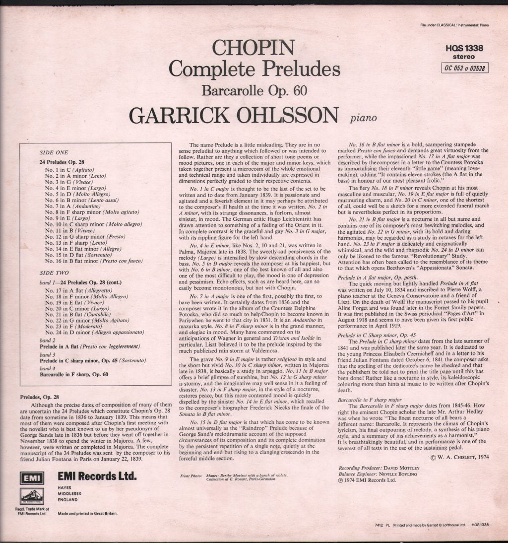 Garrick Ohlsson - Chopin - Preludes / Barcarolle - Lp