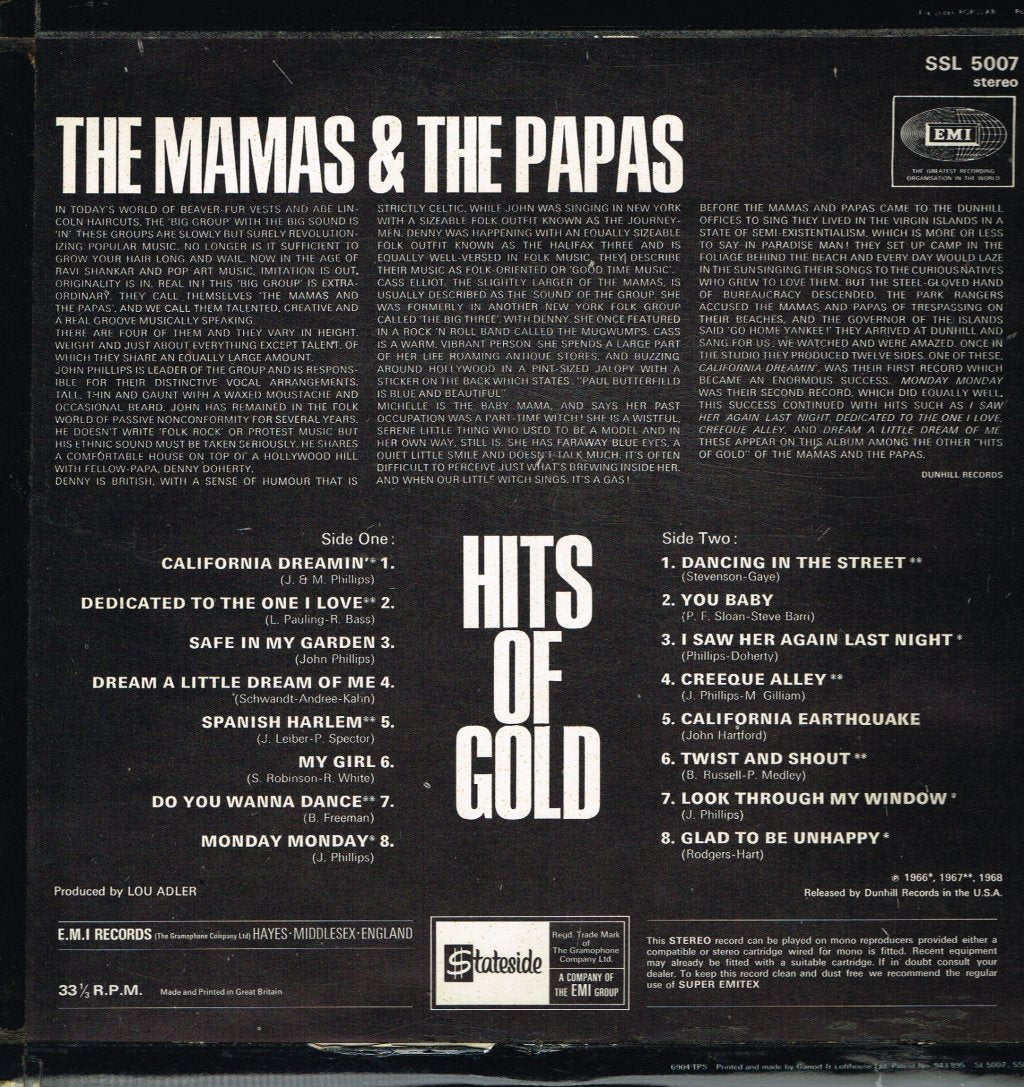 Mamas And The Papas - Hits Of Gold - Lp