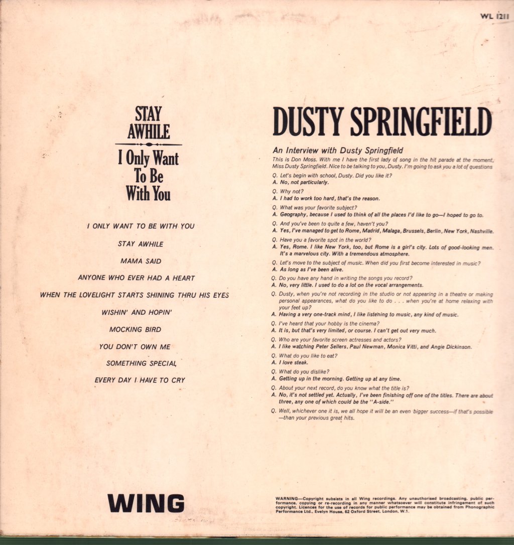 Dusty Springfield - Stay Awhile - Lp