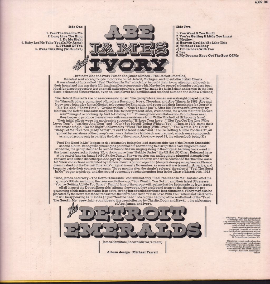 Detroit Emeralds - Abe,James And Ivory - Lp