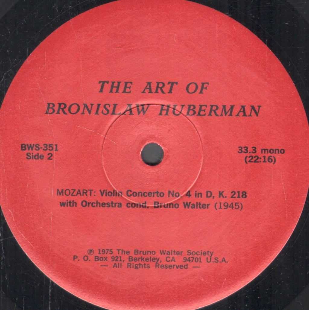 Bronislaw Huberman - Plays Mozart Violin Concertos - Lp