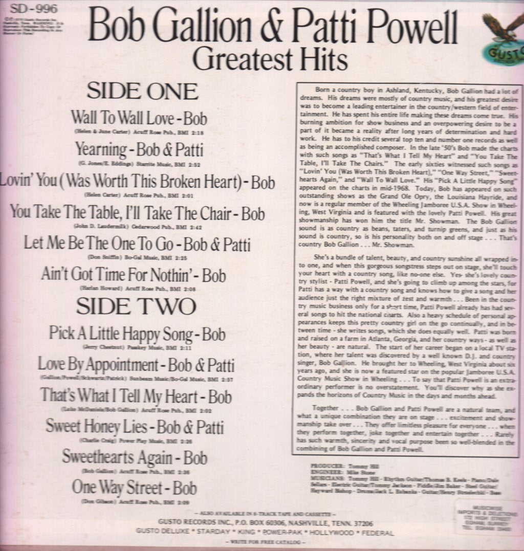 Bob Gallion And Patti Powell - Greatest Hits - Lp