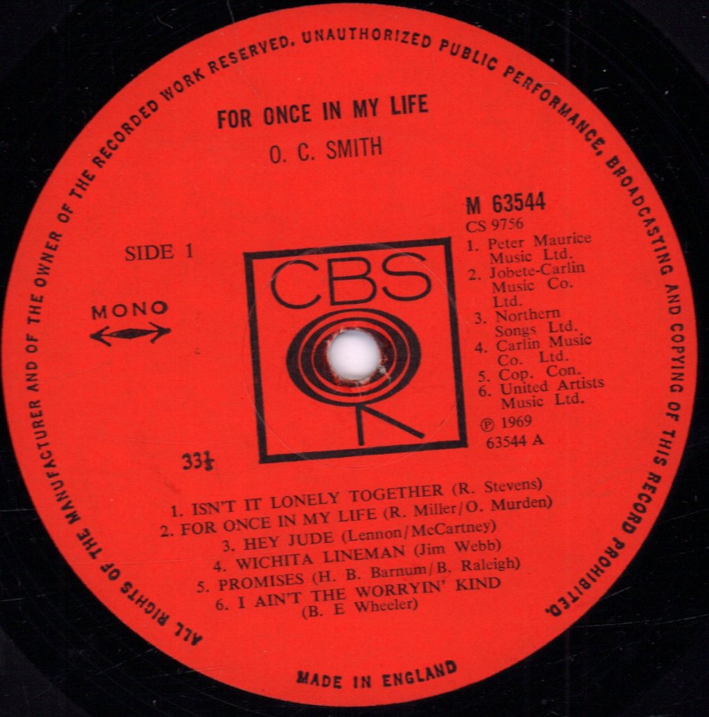 O.c.smith - For Once In My Life - Lp