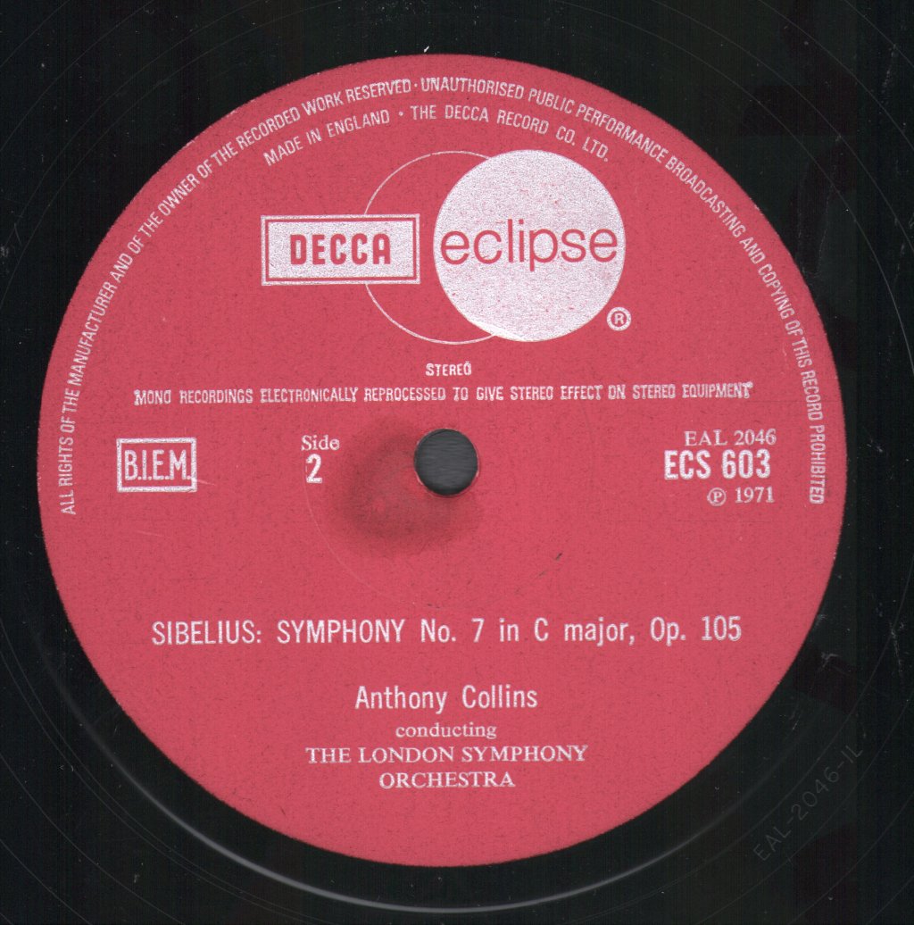 Anthony Collins / London Symphony Orchestra - Sibelius - Symphony No.6 In D Minor / Symphony No.7 - Lp