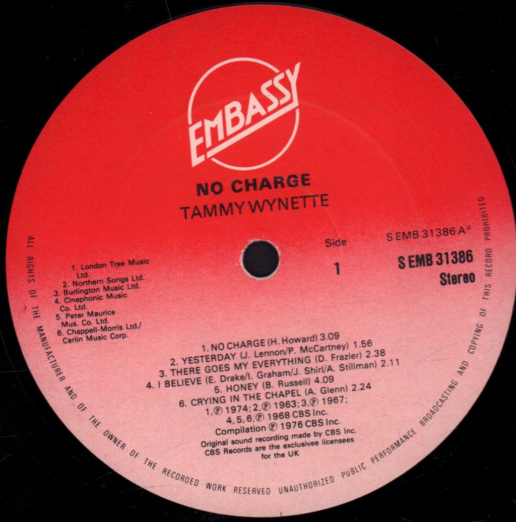 Tammy Wynette - No Charge - Lp