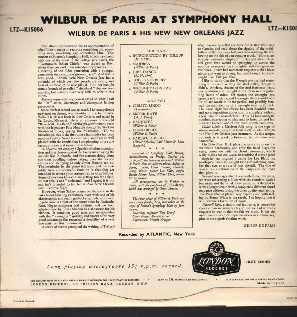 Wilbur De Paris And His New New Orleans Jazz - Wilbur De Paris At Symphony Hall - Lp