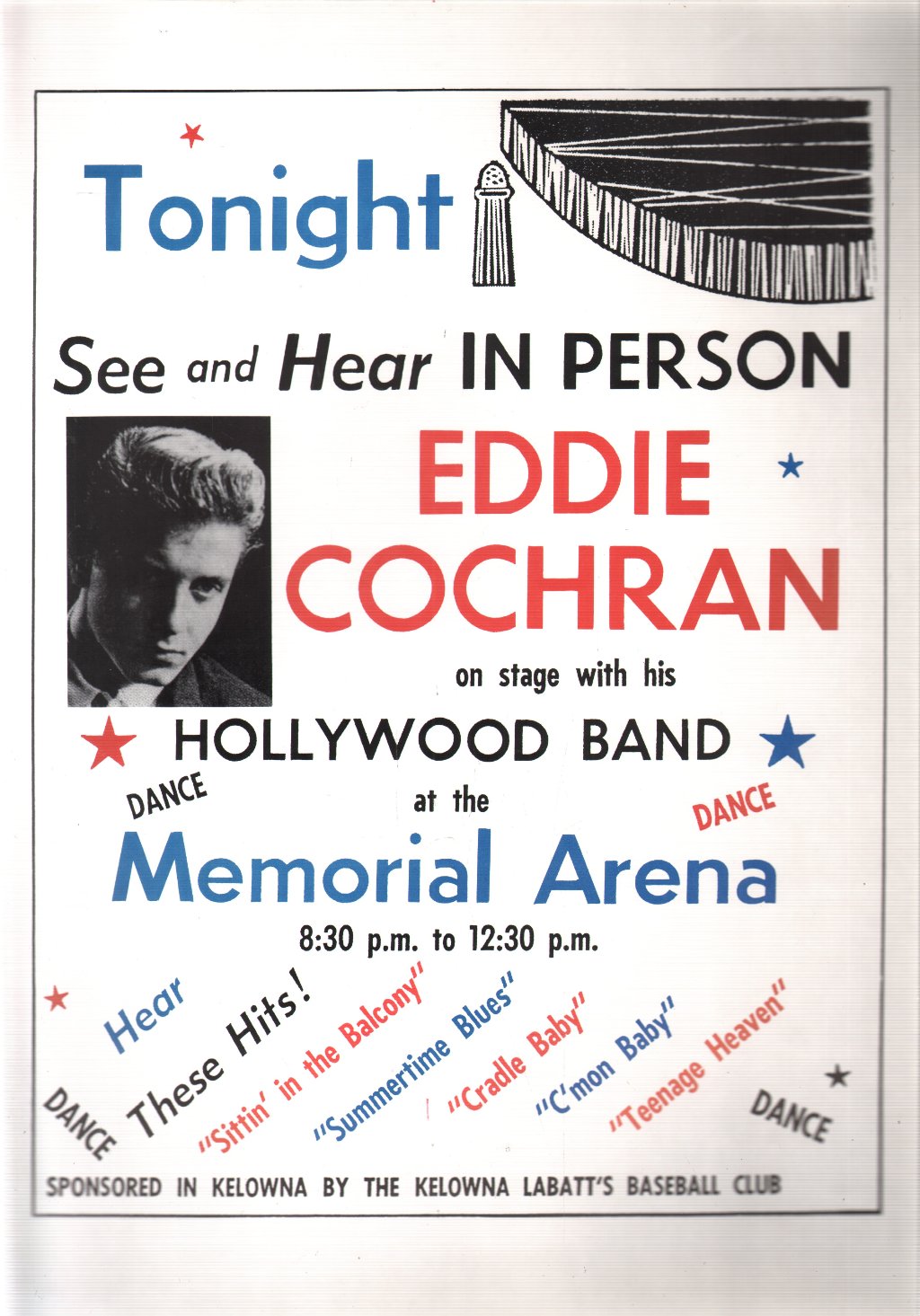 Eddie Cochran - Memorial Arena Kelowna - Poster