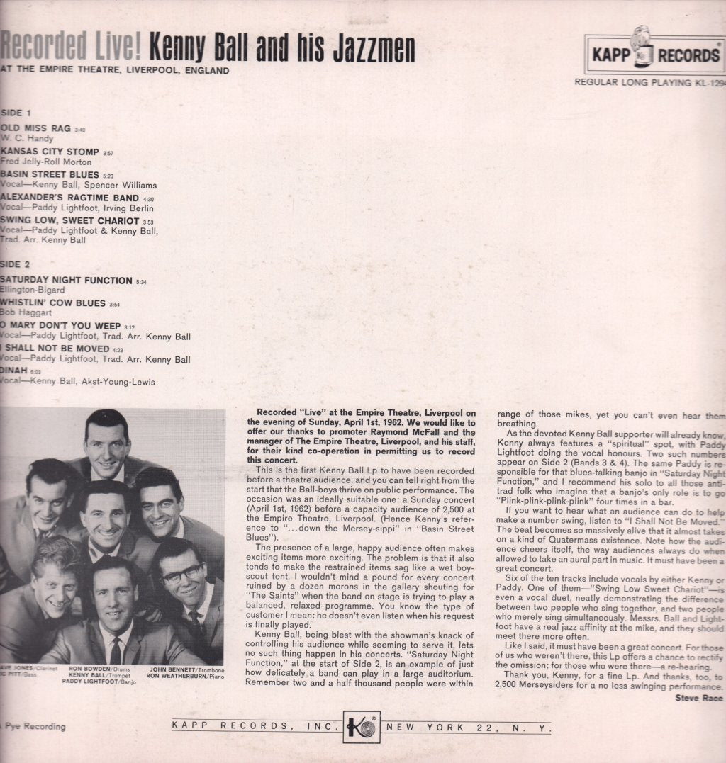 Kenny Ball And His Jazzmen - Recorded Live - Lp