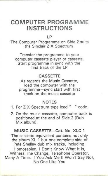 Pete Shelley - XL1 + Dub Mix Album - Cassette