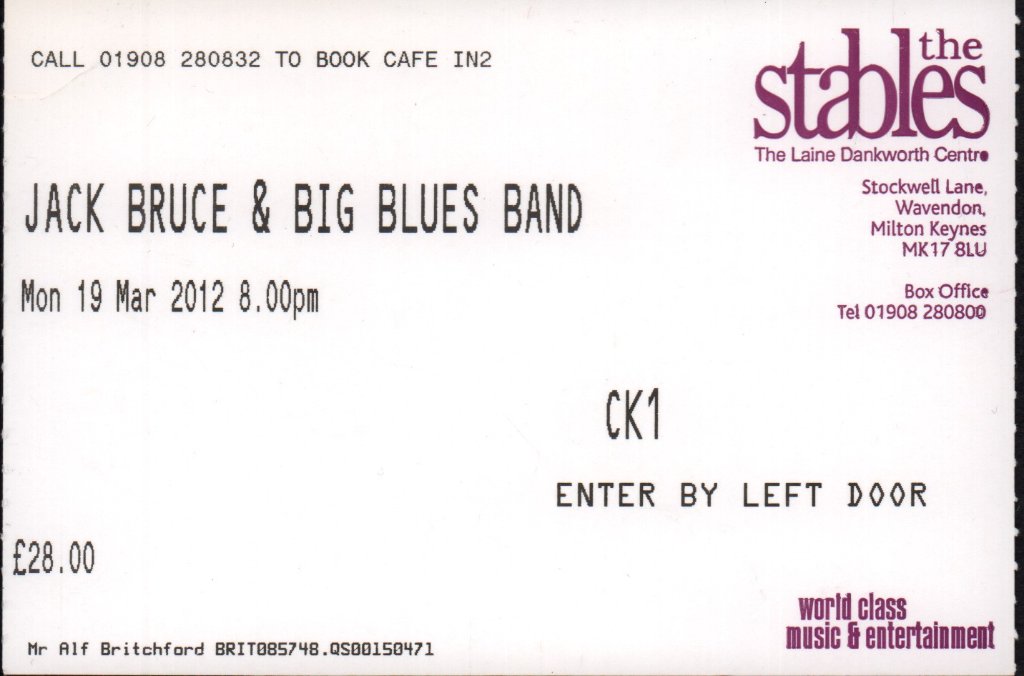 jack bruce and big blues band - stables milton keynes - Ticket