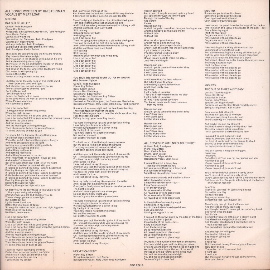 Meat Loaf - Bat Out Of Hell - Lp