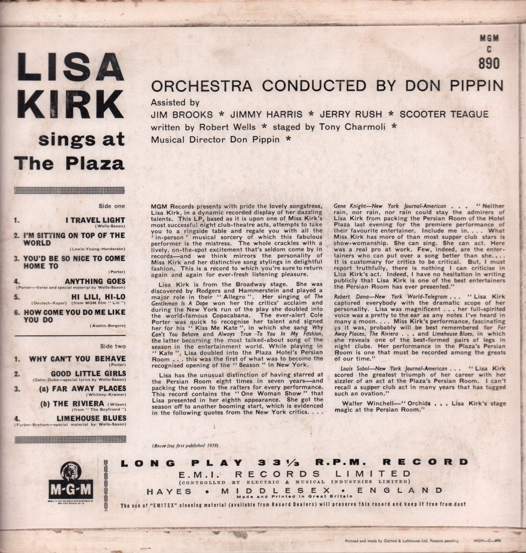 Lisa Kirk - Lisa Kirk Sings At The Plaza - Lp
