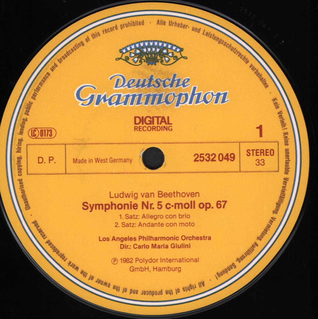 Carlo Maria Giulini / Los Angeles Philharmonic Orchestra - Beethoven - Symphony No. 5 - Lp