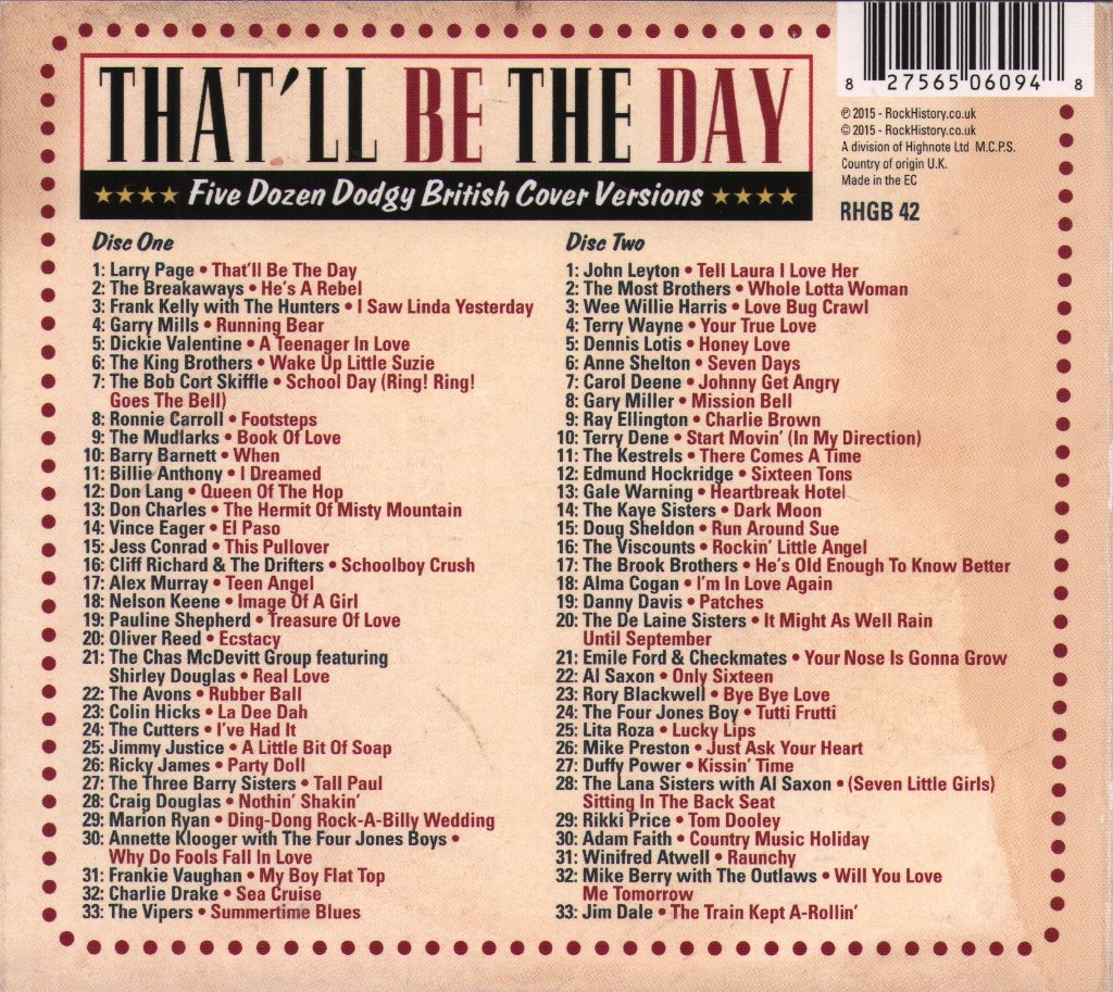 Various Artists - That'll Be The Day - Five Dozen Dodgy British Cover Versions - Double Cd