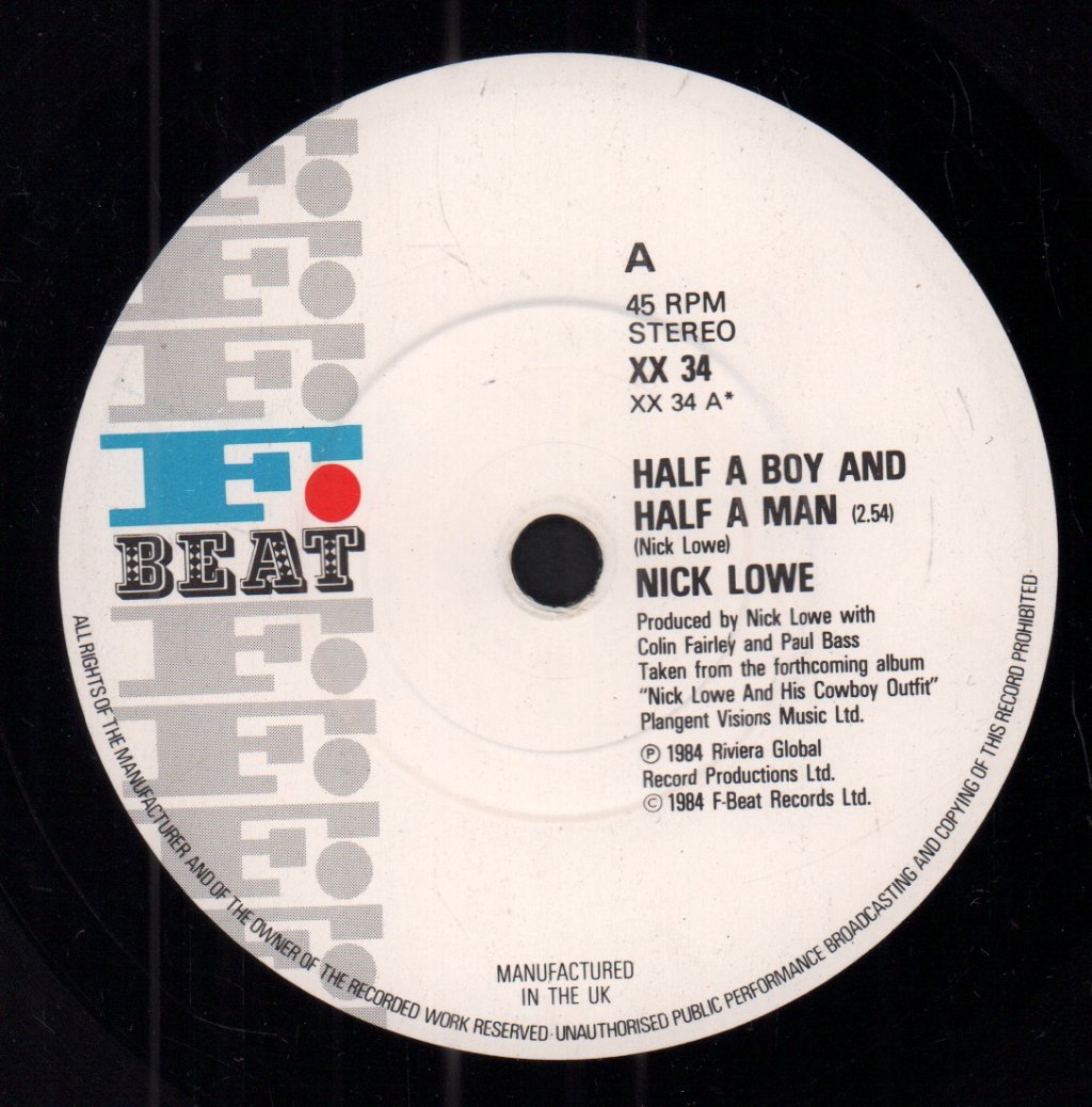 Nick Lowe - Half A Boy And Half A Man - 7 Inch