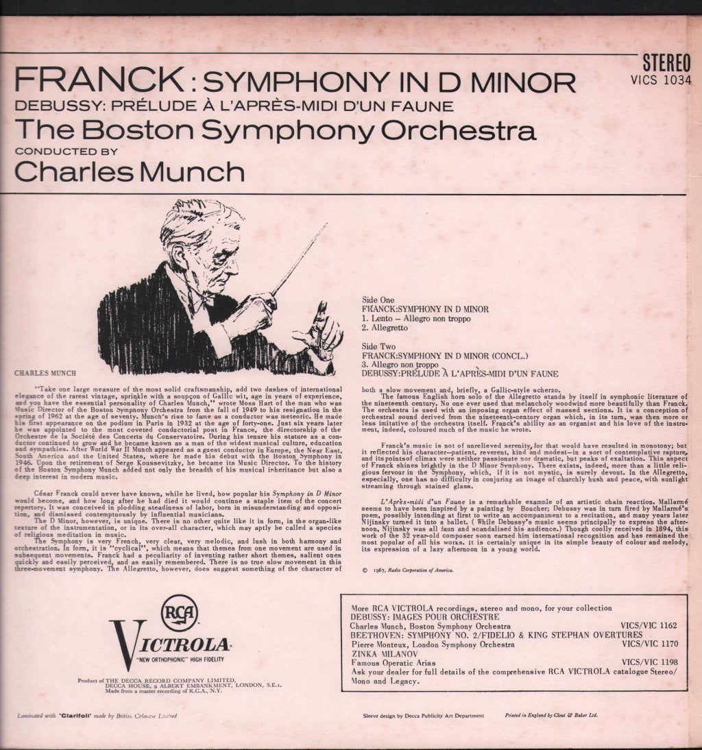 Charles Munch / Boston Symphony Orchestra - Franck - Symphony In D Minor / Debussy - Prélude À L'Après-Midi D'Un Faune - Lp