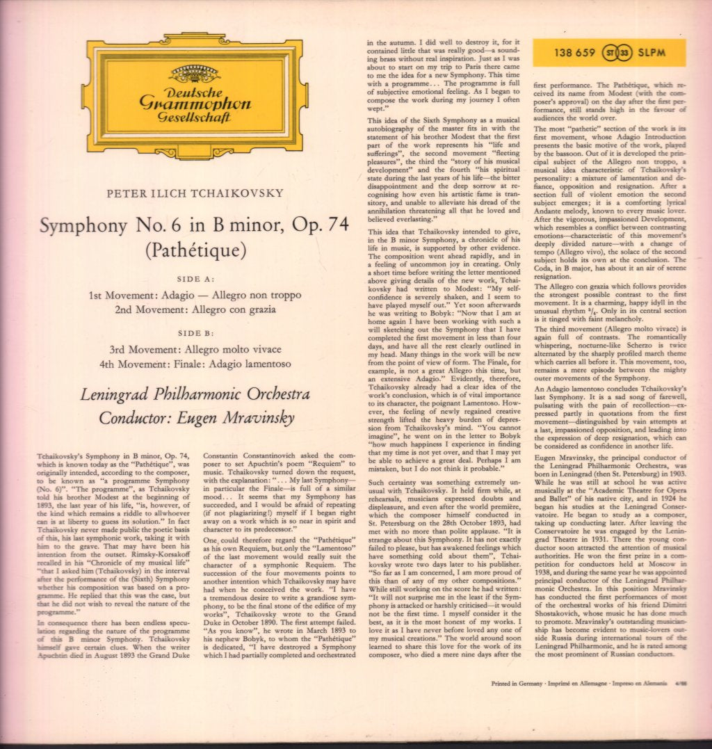 leningrad philharmonic orchestra - Tchaikovsky Symphony No.6 Pathetique - Lp