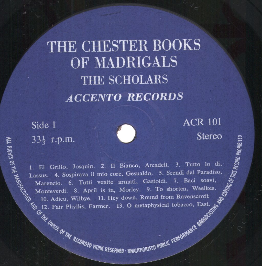 Scholars - Chester Book of Madrigals - Lp