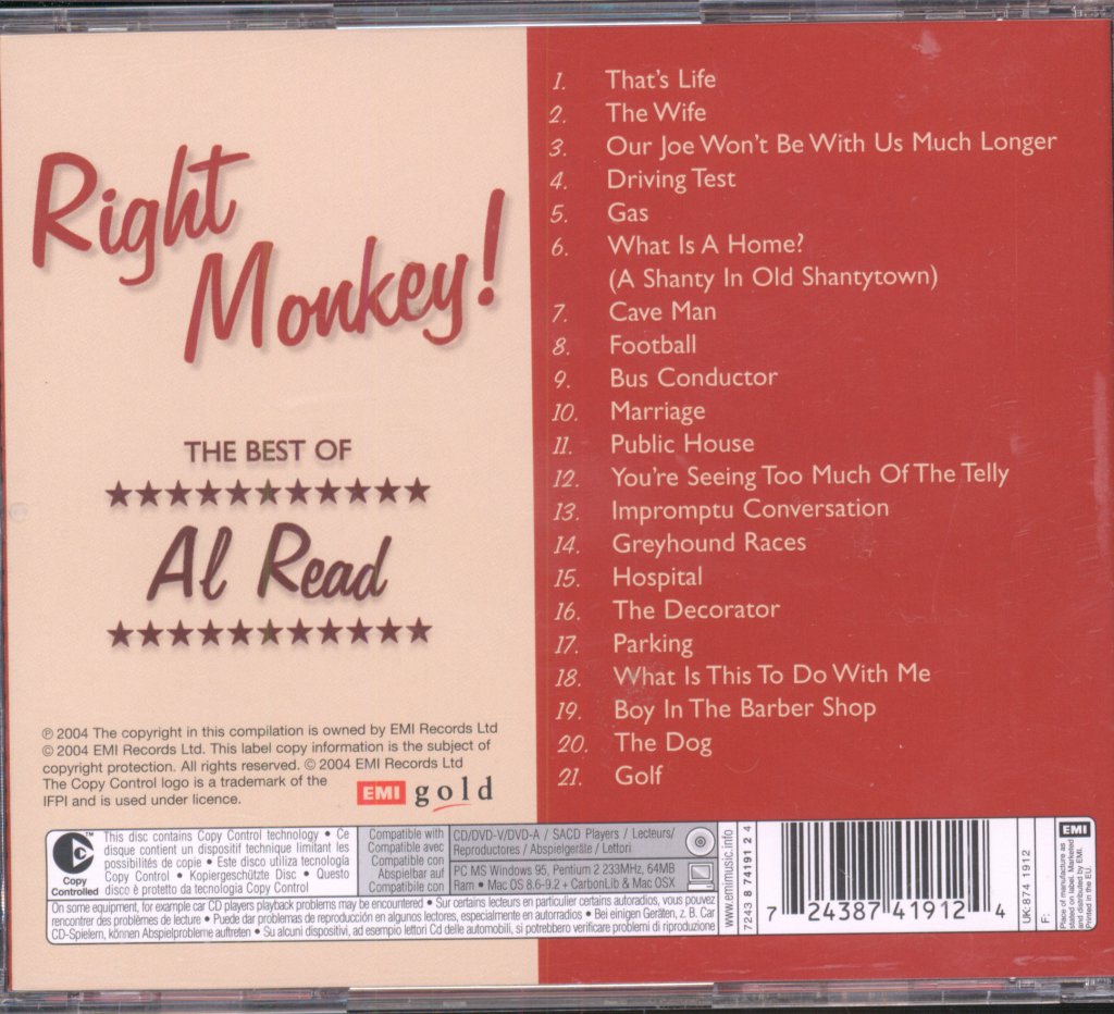 Al Read - Right Monkey! (The Best Of Al Read) - Cd