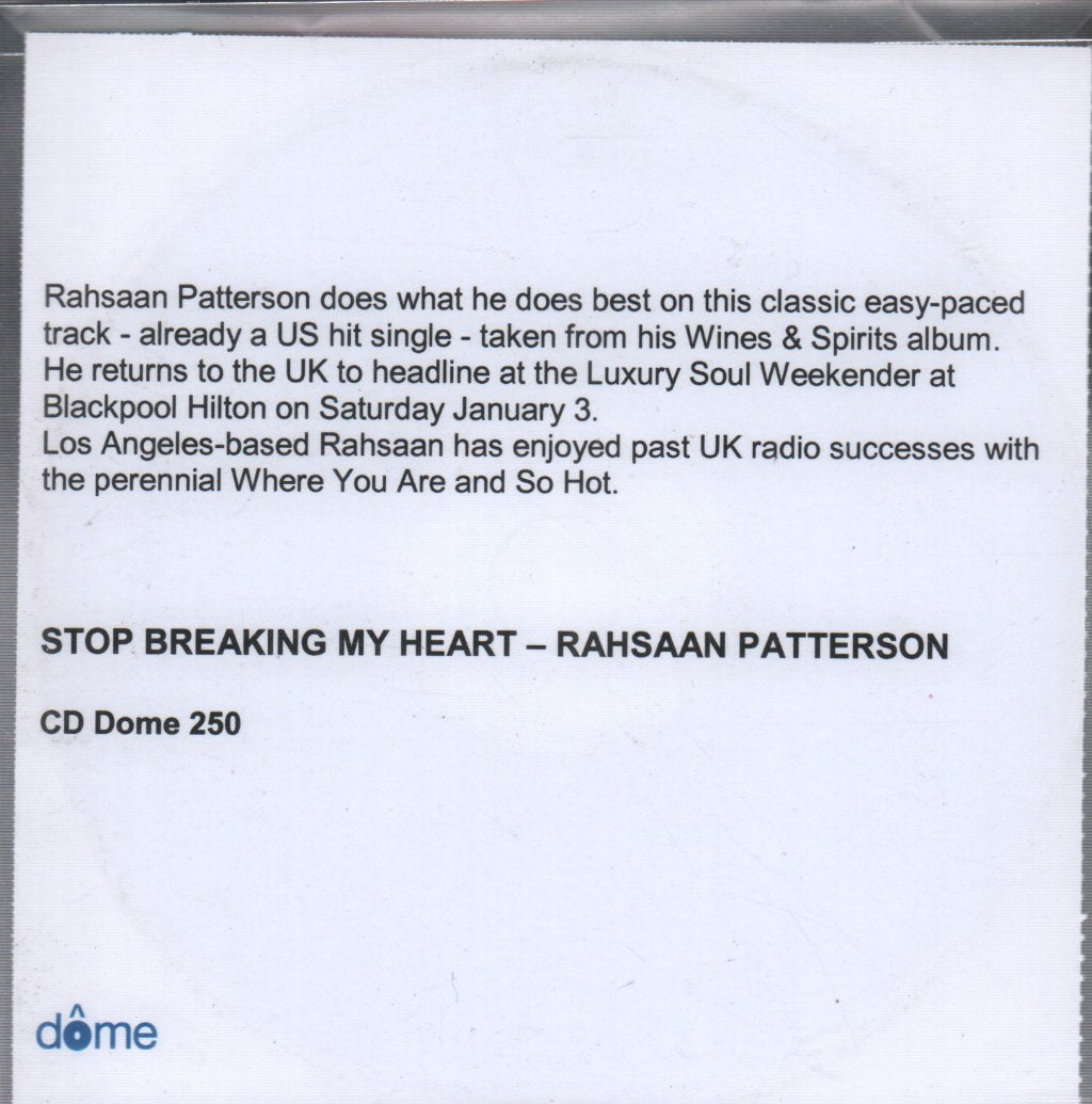 Rahsaan Patterson - Stop Breaking My Heart - Cdr