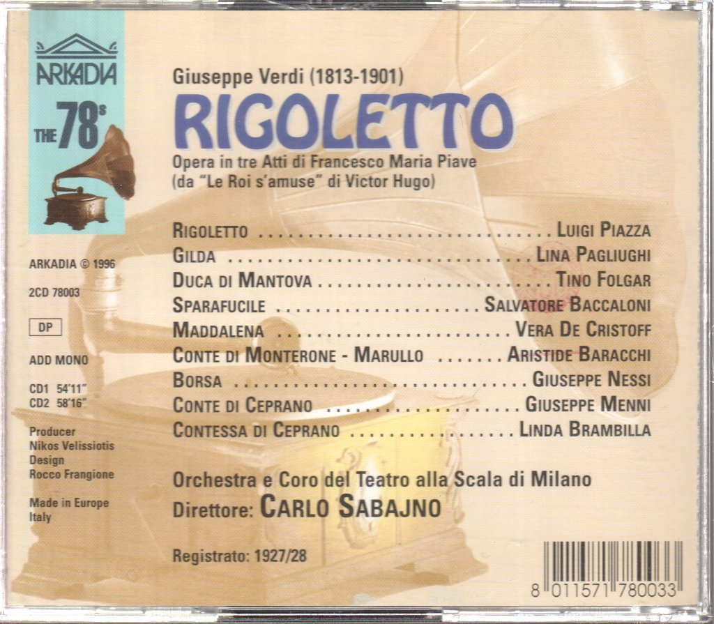 Luigi Piazza, Carlo Sabajno - Verdi - Rigoletto - Double Cd