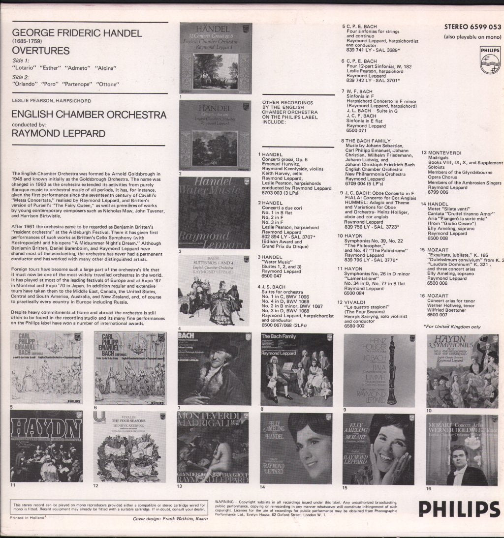 Raymond Leppard / English Chamber Orchestra - Handel's Overtures - Lp