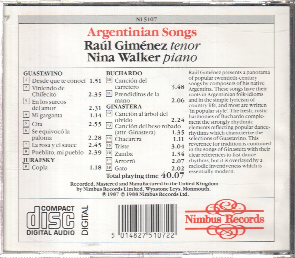 Raúl Gimenez - Nina Walker - Argentinian Songs - Cd