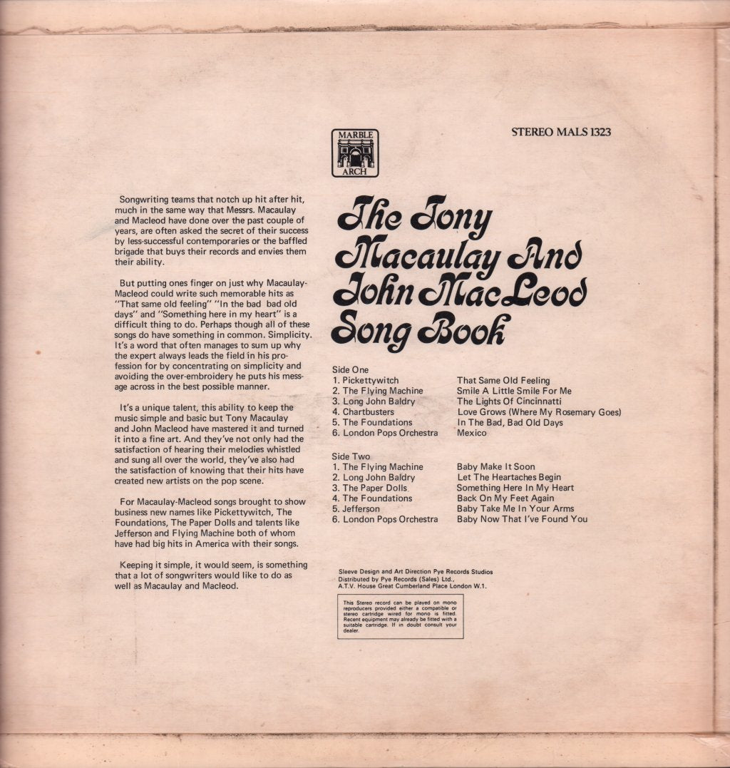 Various Artists - Tony Macauley And John Macleod Song Book - Lp