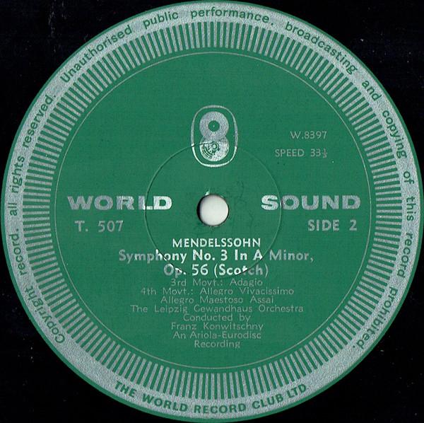 Franz Konwitschny / Leipzig Gewandhaus Orchestra - Mendelssohn - Symphony No.3 In A Minor, Op. 56 'Scottish' - Lp