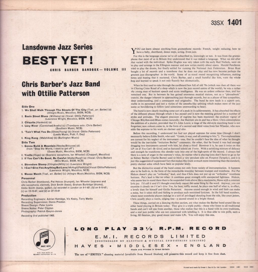 Chris Barber's Jazz Band With Ottilie Patterson - Best Yet - Lp