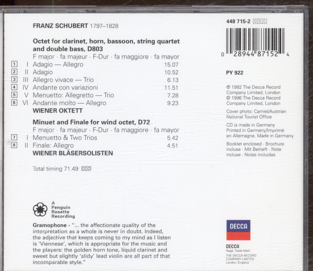 Wiener Oktett - Schubert - Octet - Cd