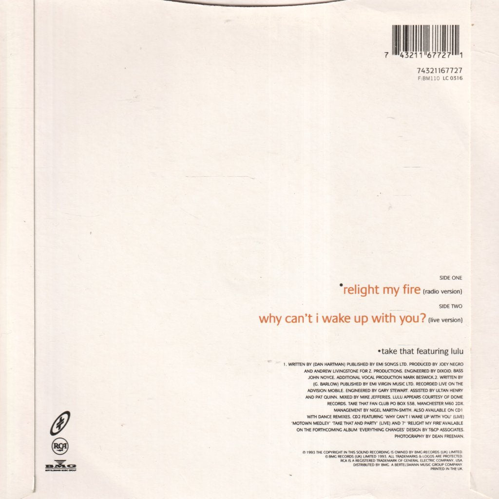 take that featuring lulu - Relight My Fire - 7 Inch