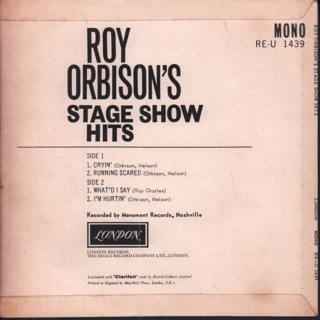 Roy Orbison - Stage Show Hits - 7 Inch