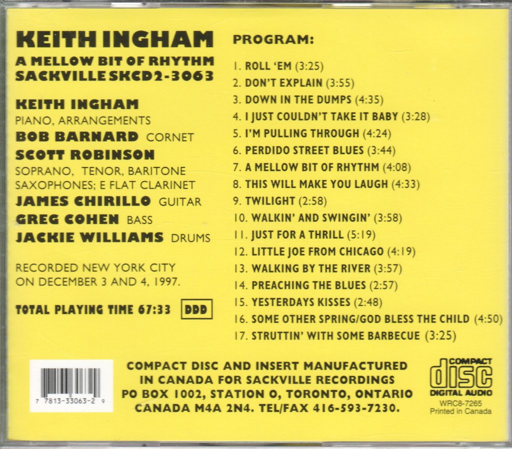 Keith Ingham - A Mellow Bit Of Rhythm - Cd
