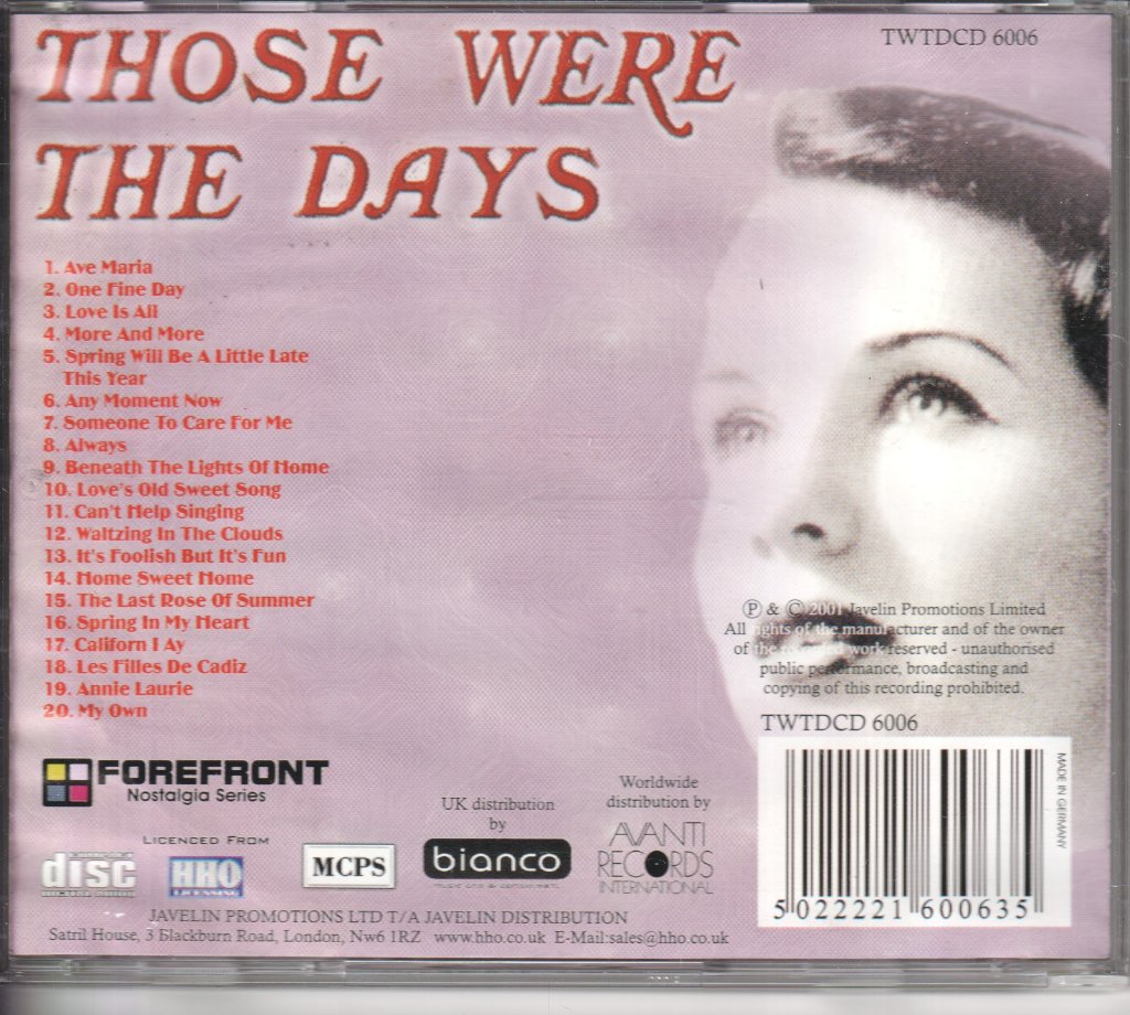 Deanna Durbin - Those Were The Days - Cd