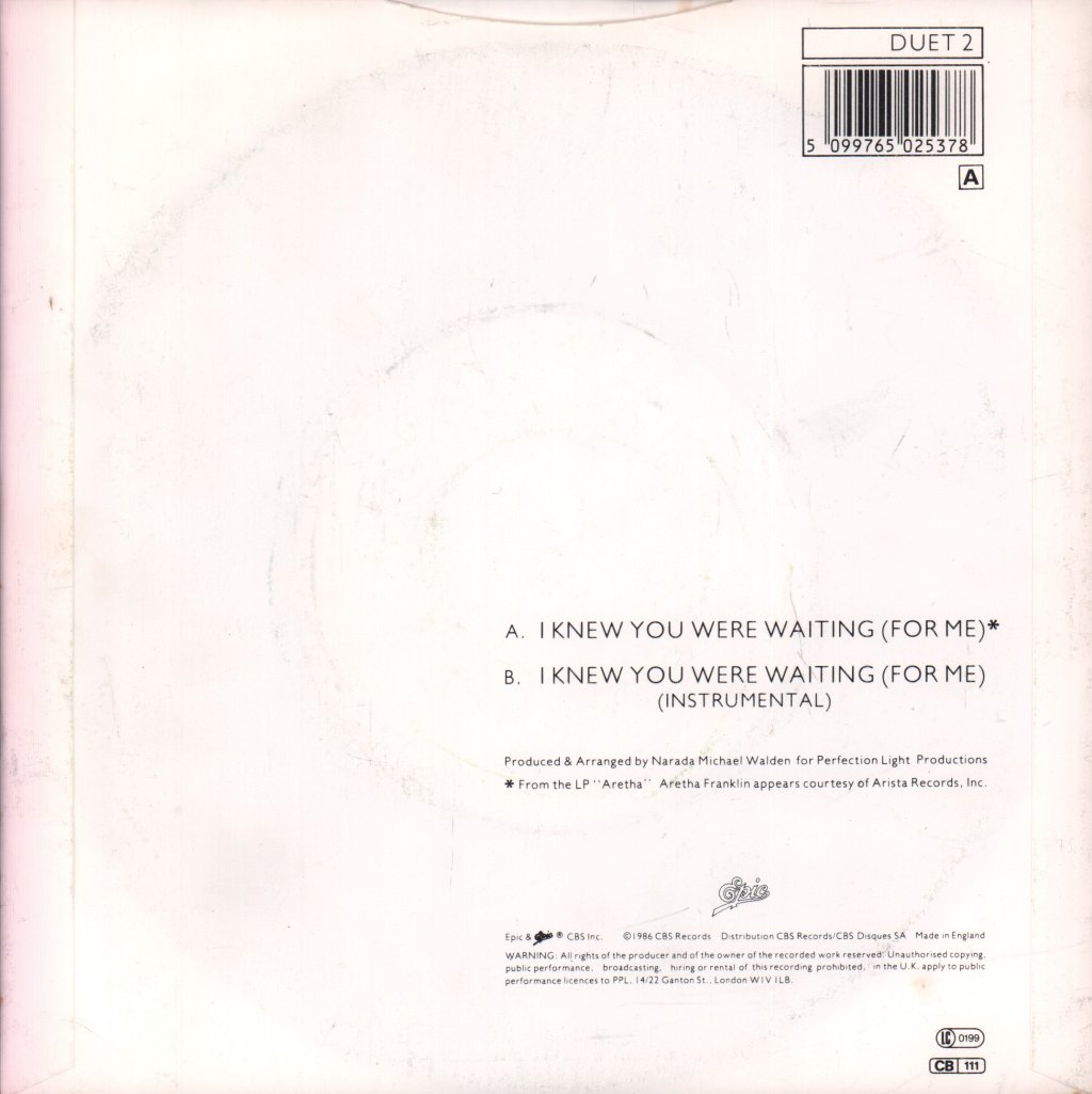 Aretha Franklin And George Michael - I Knew You Were Waiting For Me - 7 Inch