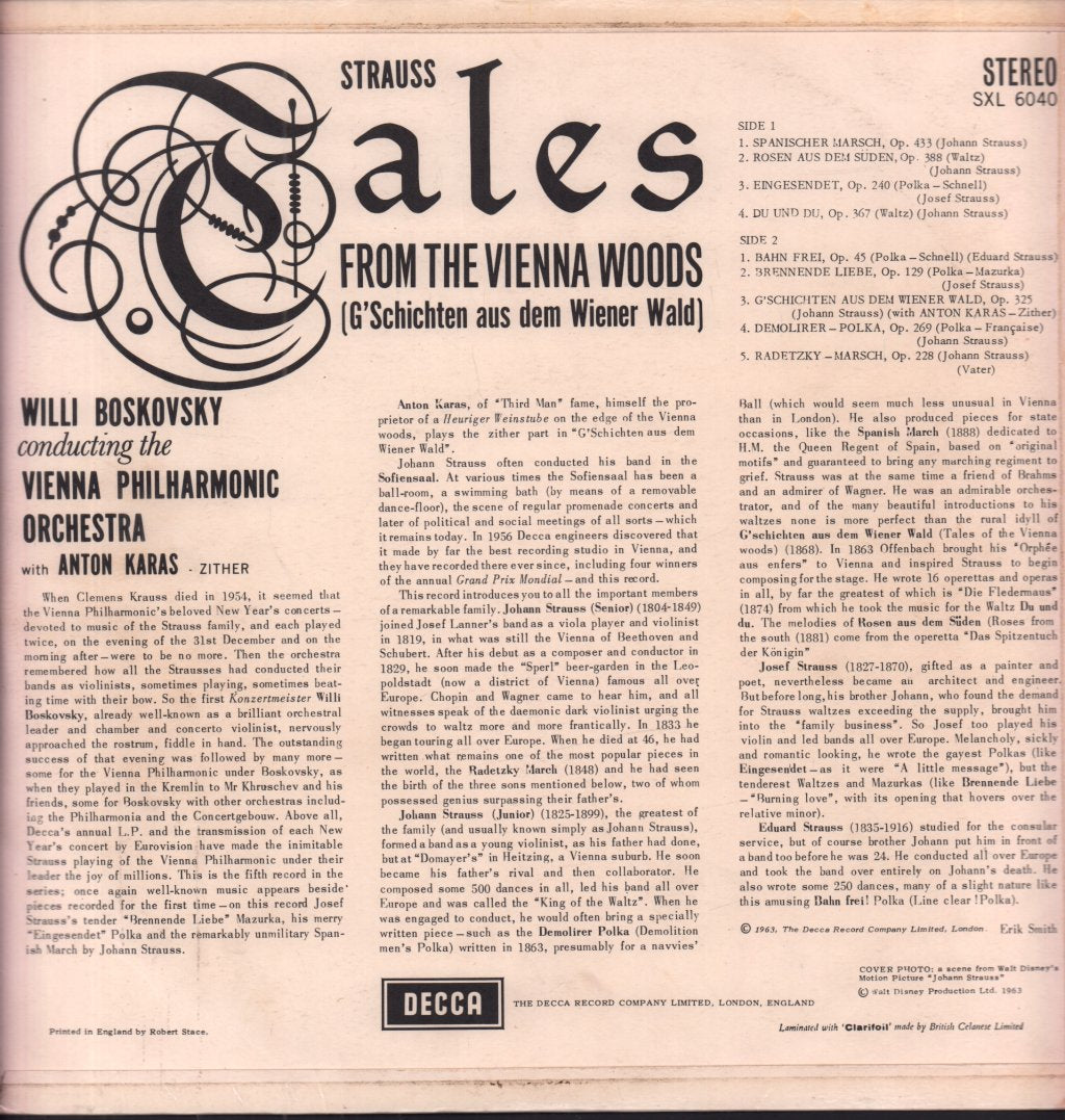 vienna philharmonic orchestra with anton karas - strauss Tales From The Vienna Woods - Lp