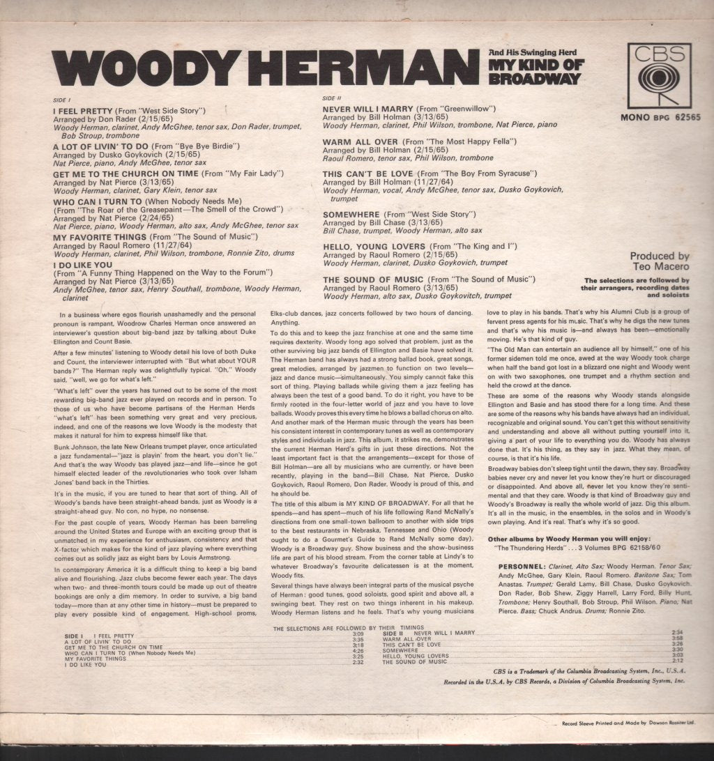 Woody Herman - My Kind Of Broadway - Lp