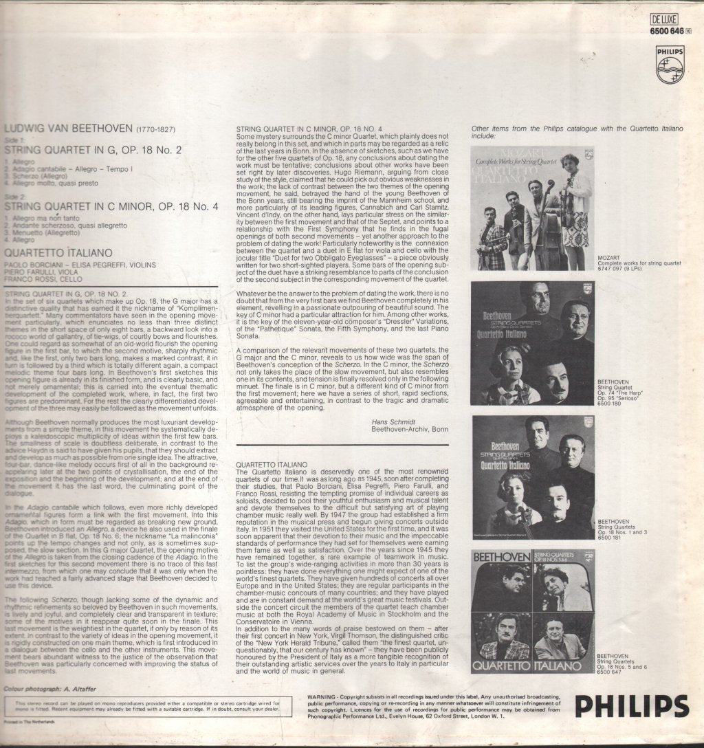 Quartetto Italiano - Beethoven - String Quartets Op. 18 Nos. 2 & 4 - Lp