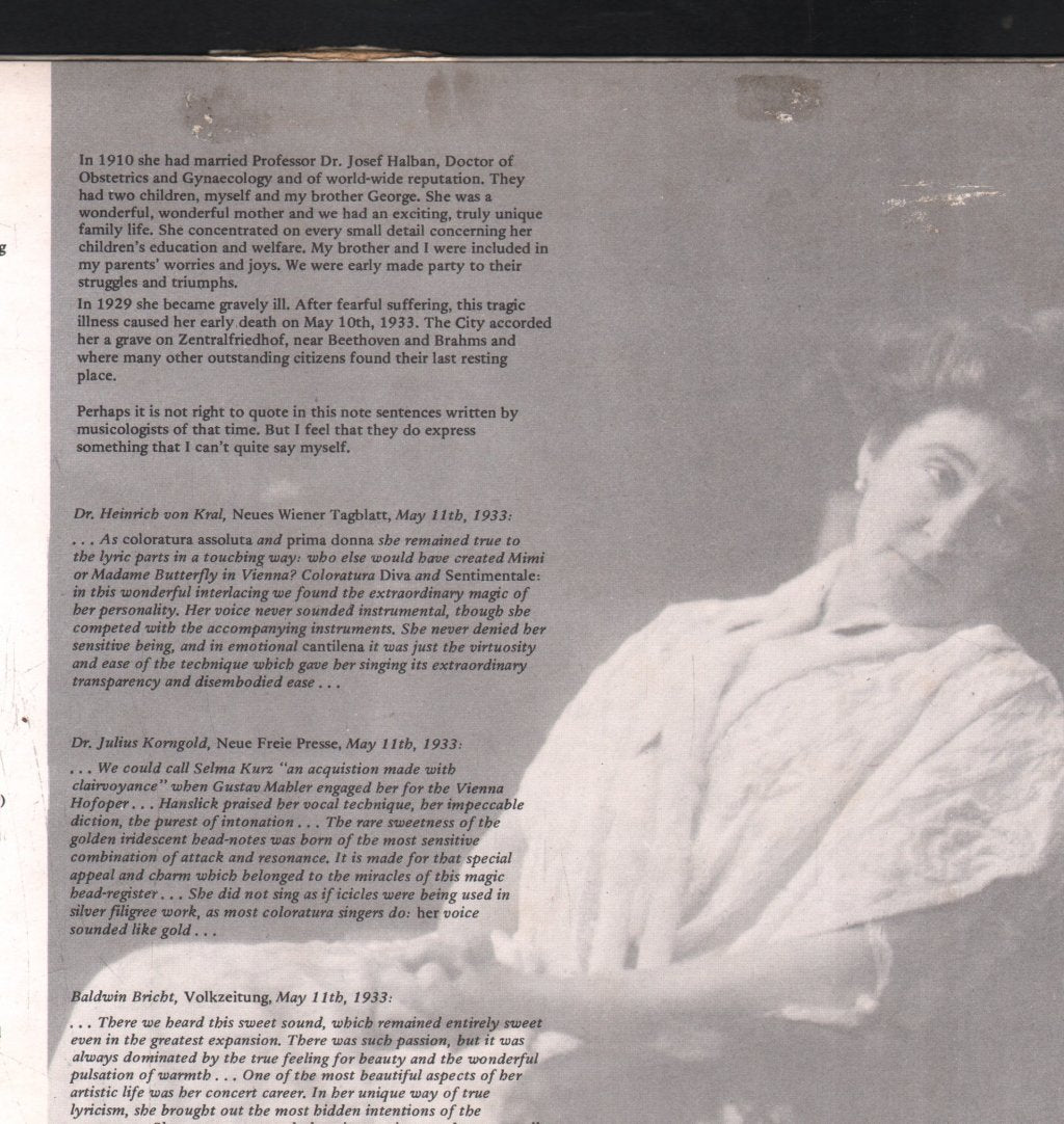 Selma Kurz - Recordings Chosen By Her Daughter Desi Halban - Double Lp