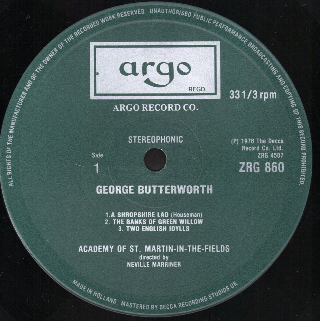 Neville Marriner / Academy Of St. Martin In The Fields - Butterworth - A Shropshire Lad / Britten - Variations on a theme of Frank Bridge - Lp